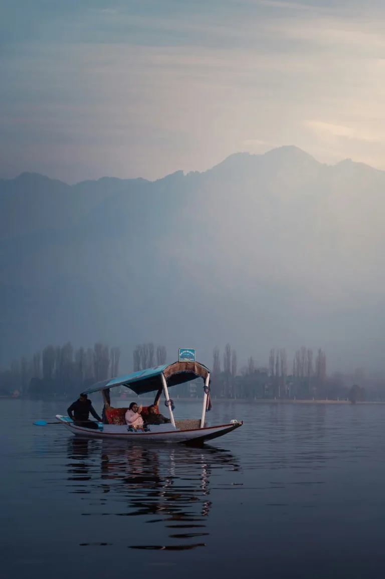 Shikara ride on a hazy winter evening on Dal Lake, Srinagar