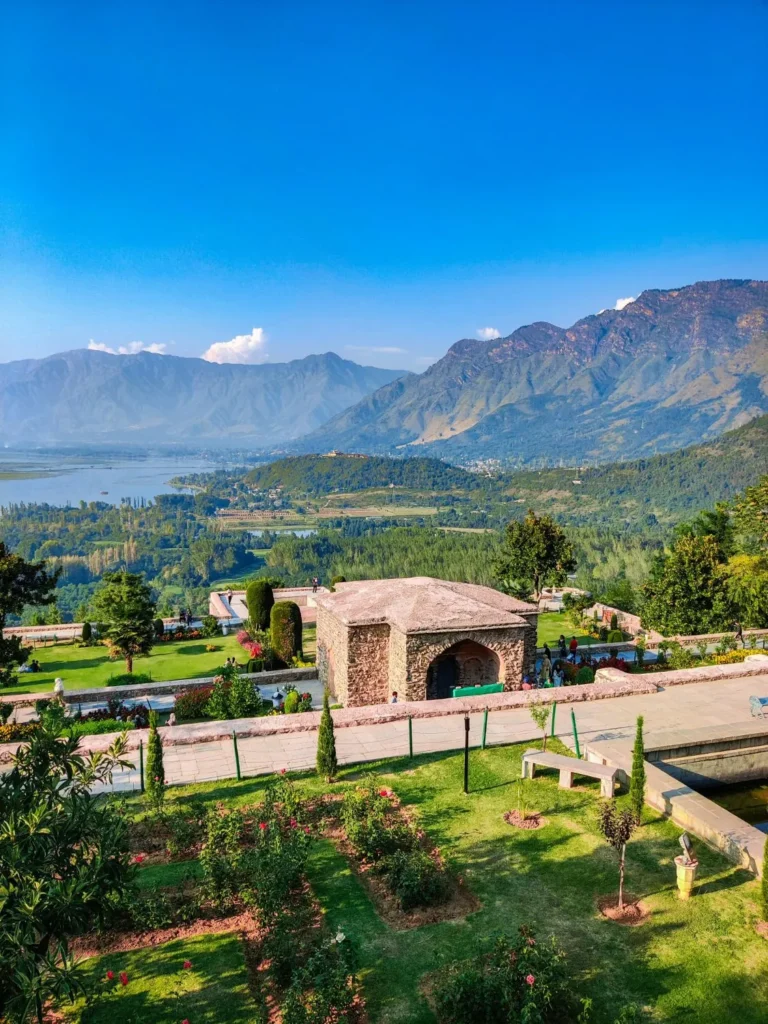 View over Dal Lake and Srinagar from the terraced gardens of Pari Mahal